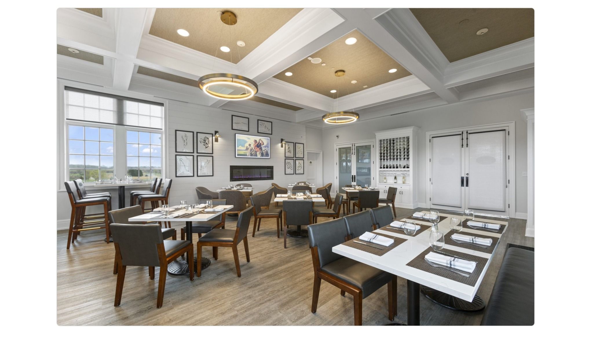 Restaurant dining room with set tables
