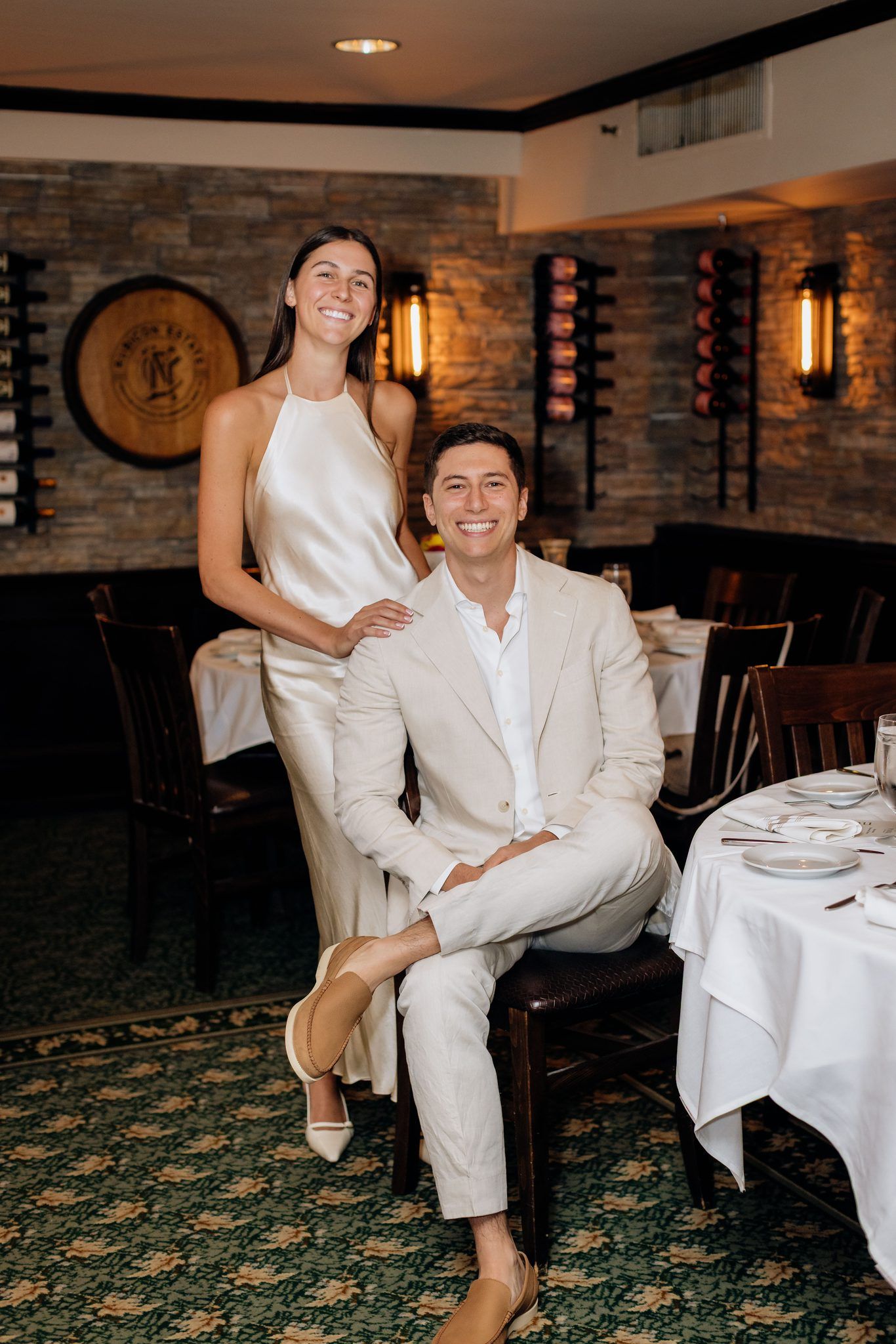 Newly engaged couple at a restaurant